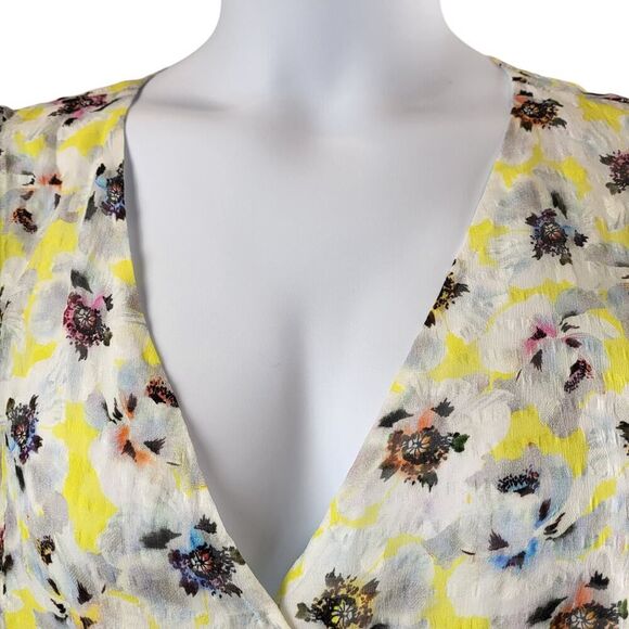 NEW Tanya Taylor Plus Size 18 Silk Wrap Mini Dress Georgina Yellow Floral Party - Picture 8 of 16
